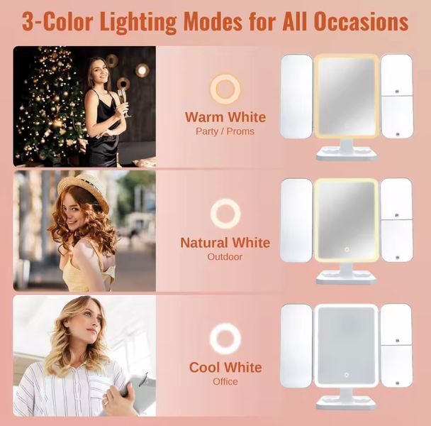 LED-зеркало для макияжа с подсветкой и увеличивающимися панелями DZ13 фото